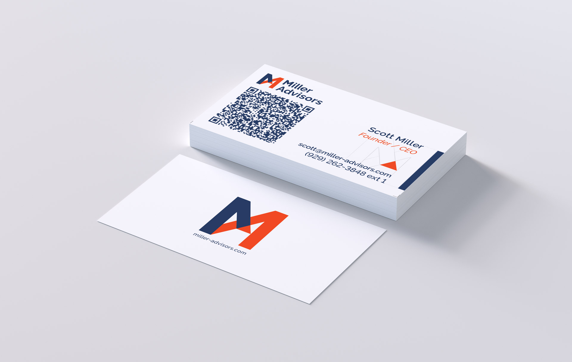Miller Advisors business cards, front and back