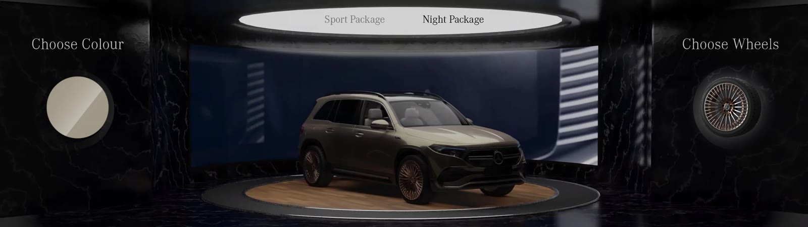 The exterior build screen: choose colour, choose wheels, sport or night package