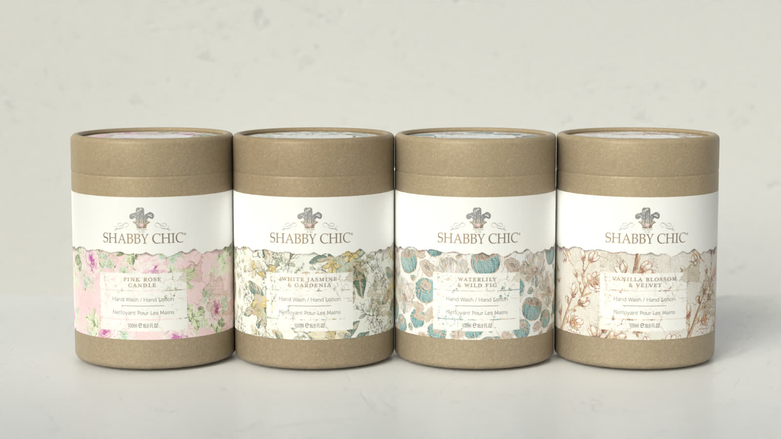 Concept one: four kraft canisters with floral bands