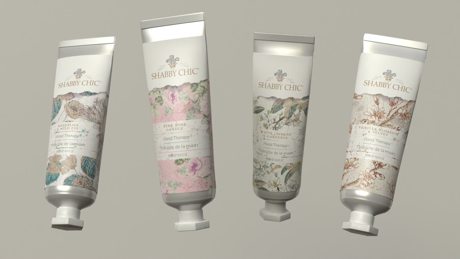 Concept one: four hand cream tubes with floral illustrations